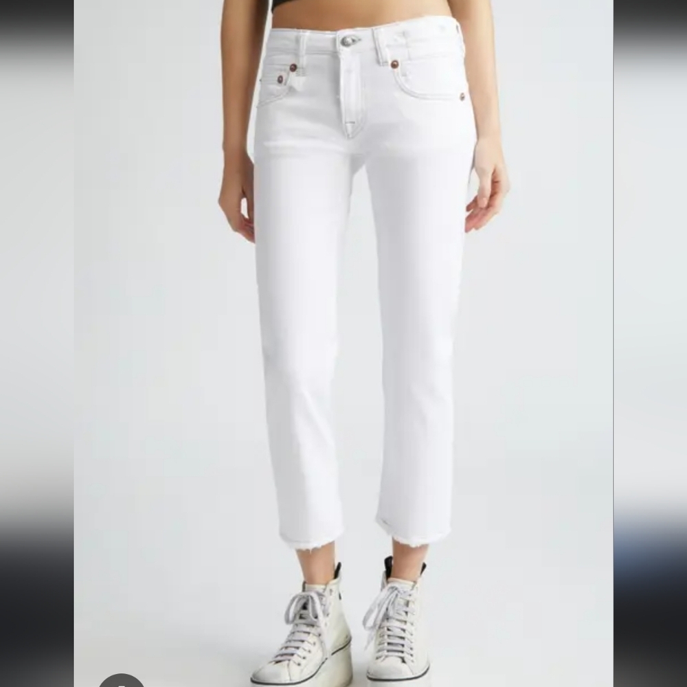 R13 Japanese Denim Made in Italy Slim Straight Cropped Ankle Distressed Jeans
